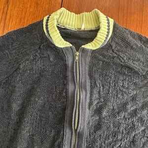 Free People Blue Cream Full Zip Size S Knit Cardigan Varsity Preppy Academia